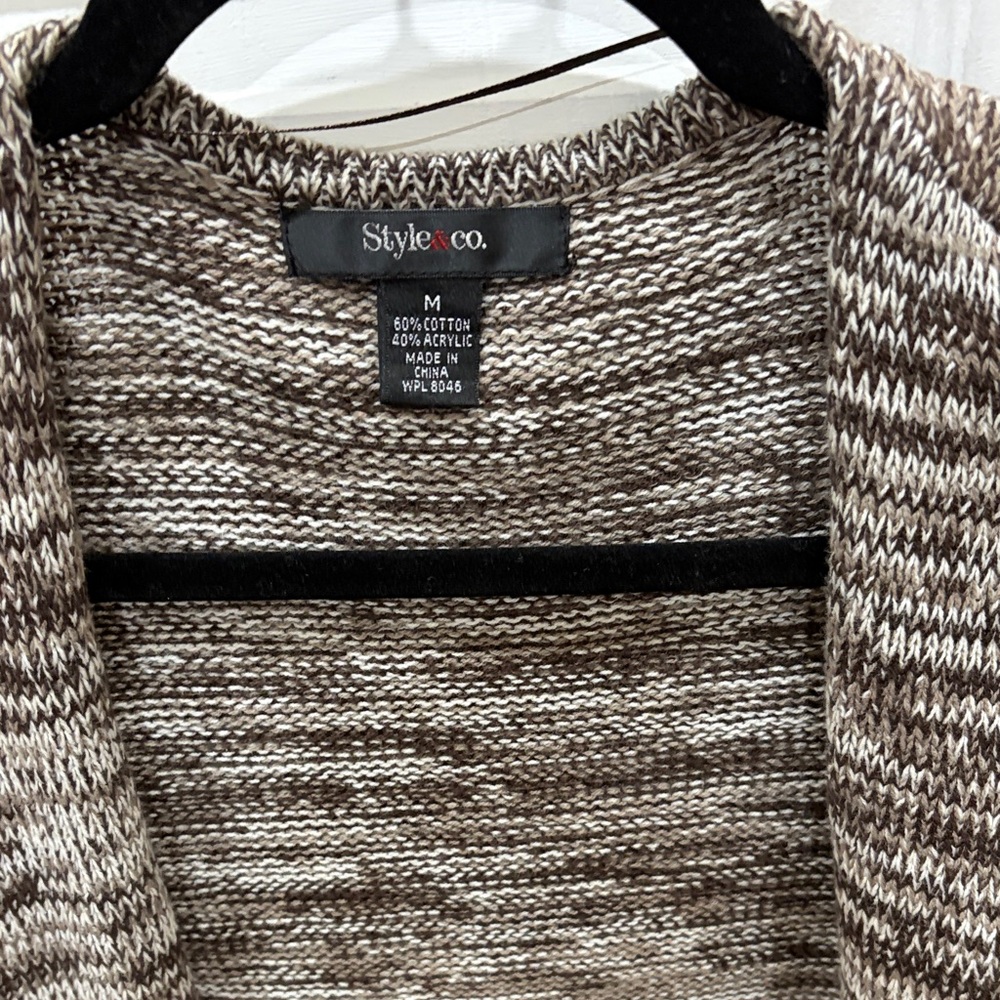 Style & Co. Brown and Cream Marled Crewneck Sweater